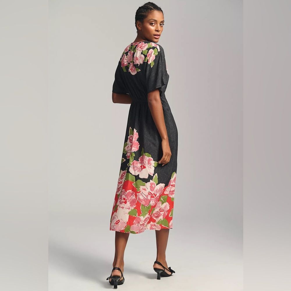 Bl-nk Anthropologie Floral Black Kimono Dress Plus One Size Boho Luxury Vacation - Picture 4 of 13